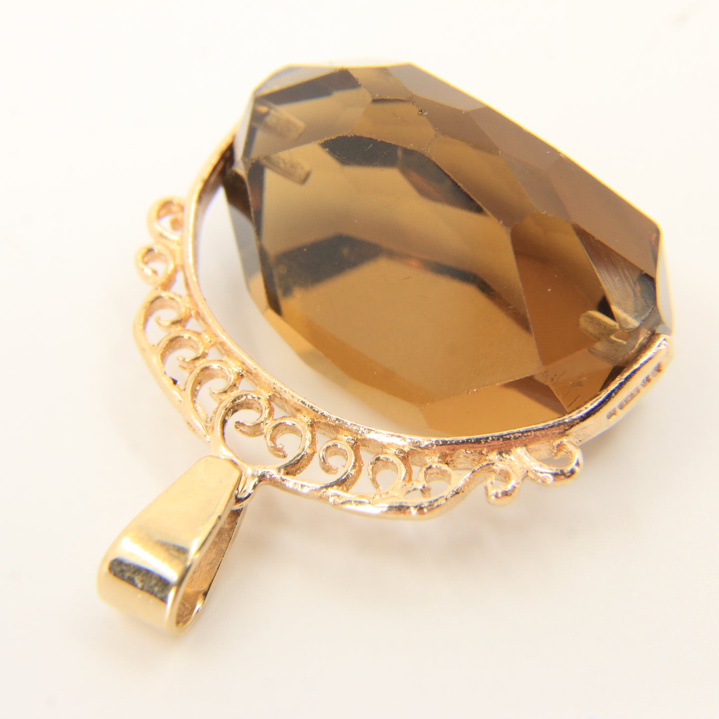 Vintage 9ct Hallmarked Yellow Gold Smokey Quartz Spinner Pendant Ornate Charm