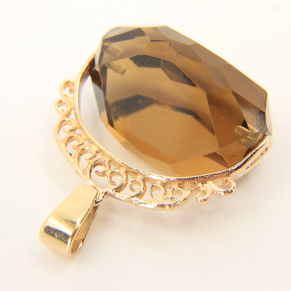Vintage 9ct Hallmarked Yellow Gold Smokey Quartz Spinner Pendant Ornate Charm