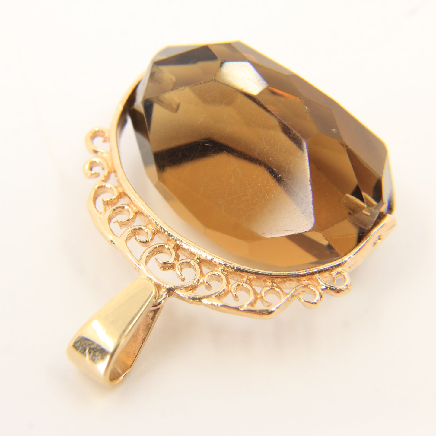 Vintage 9ct Hallmarked Yellow Gold Smokey Quartz Spinner Pendant Ornate Charm