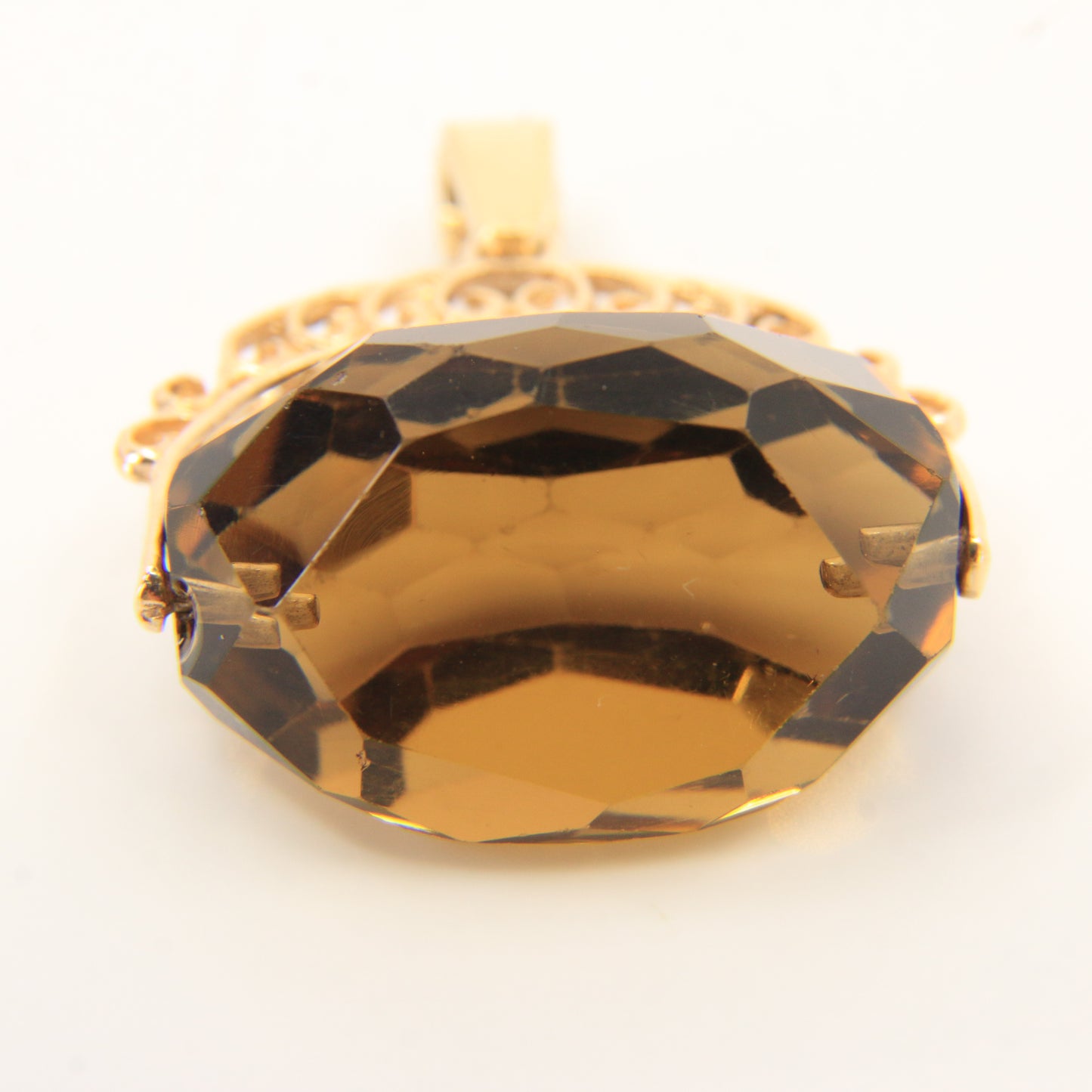 Vintage 9ct Hallmarked Yellow Gold Smokey Quartz Spinner Pendant Ornate Charm