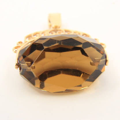 Vintage 9ct Hallmarked Yellow Gold Smokey Quartz Spinner Pendant Ornate Charm