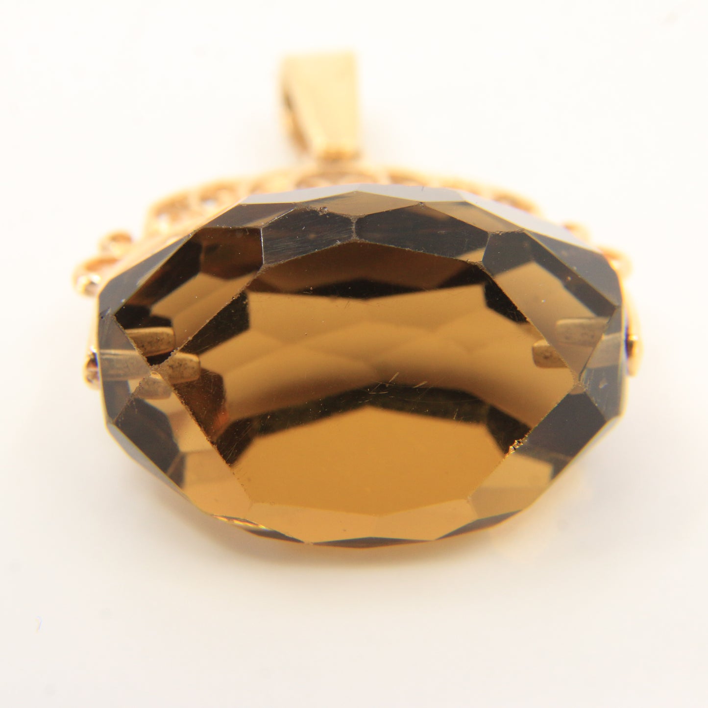 Vintage 9ct Hallmarked Yellow Gold Smokey Quartz Spinner Pendant Ornate Charm