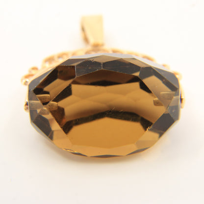 Vintage 9ct Hallmarked Yellow Gold Smokey Quartz Spinner Pendant Ornate Charm