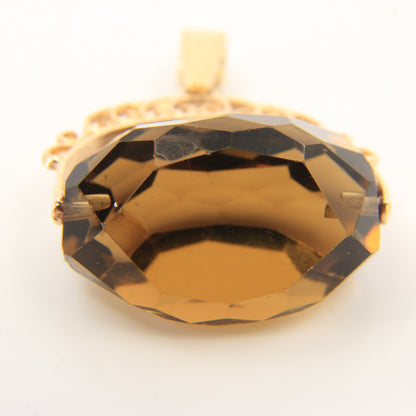 Vintage 9ct Hallmarked Yellow Gold Smokey Quartz Spinner Pendant Ornate Charm