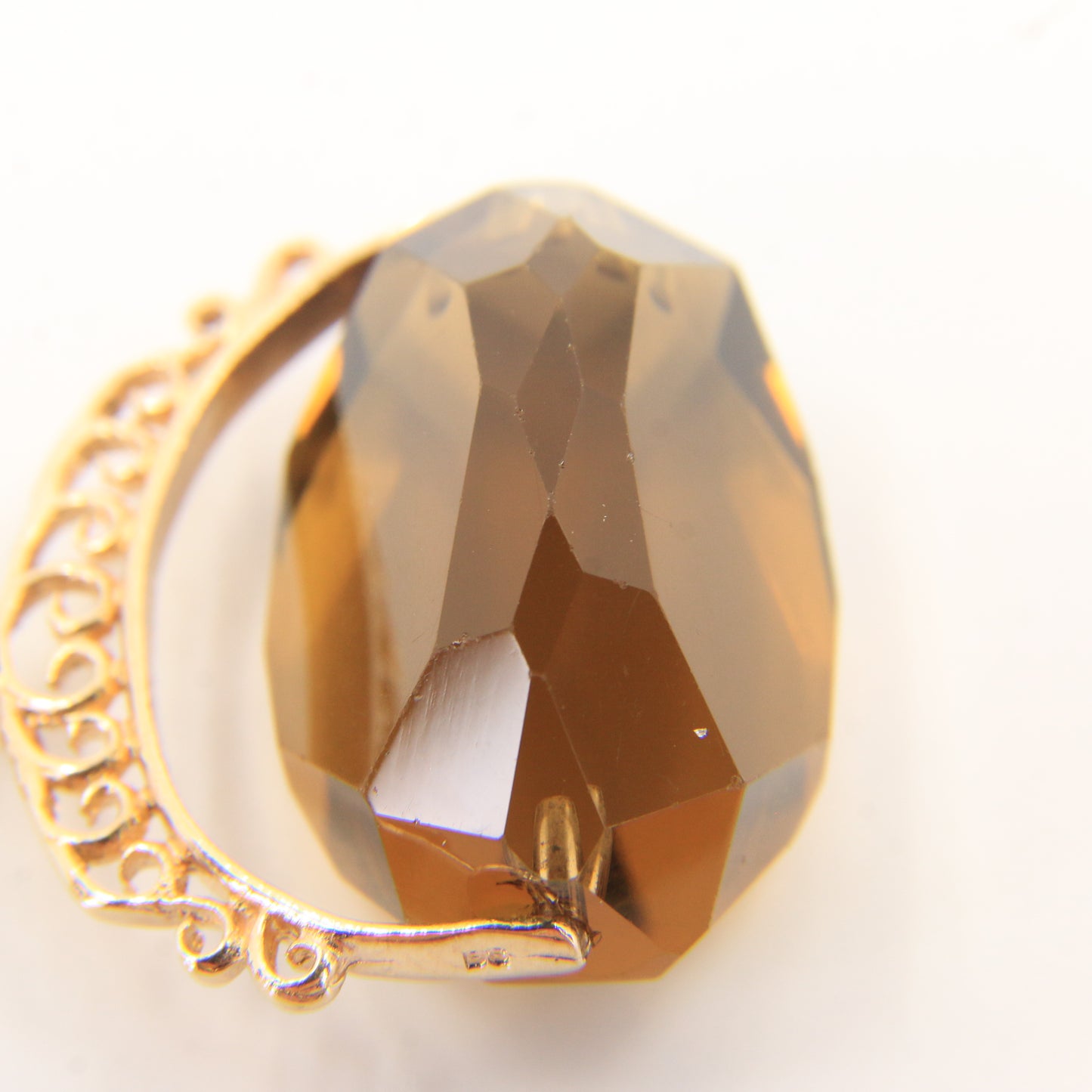 Vintage 9ct Hallmarked Yellow Gold Smokey Quartz Spinner Pendant Ornate Charm