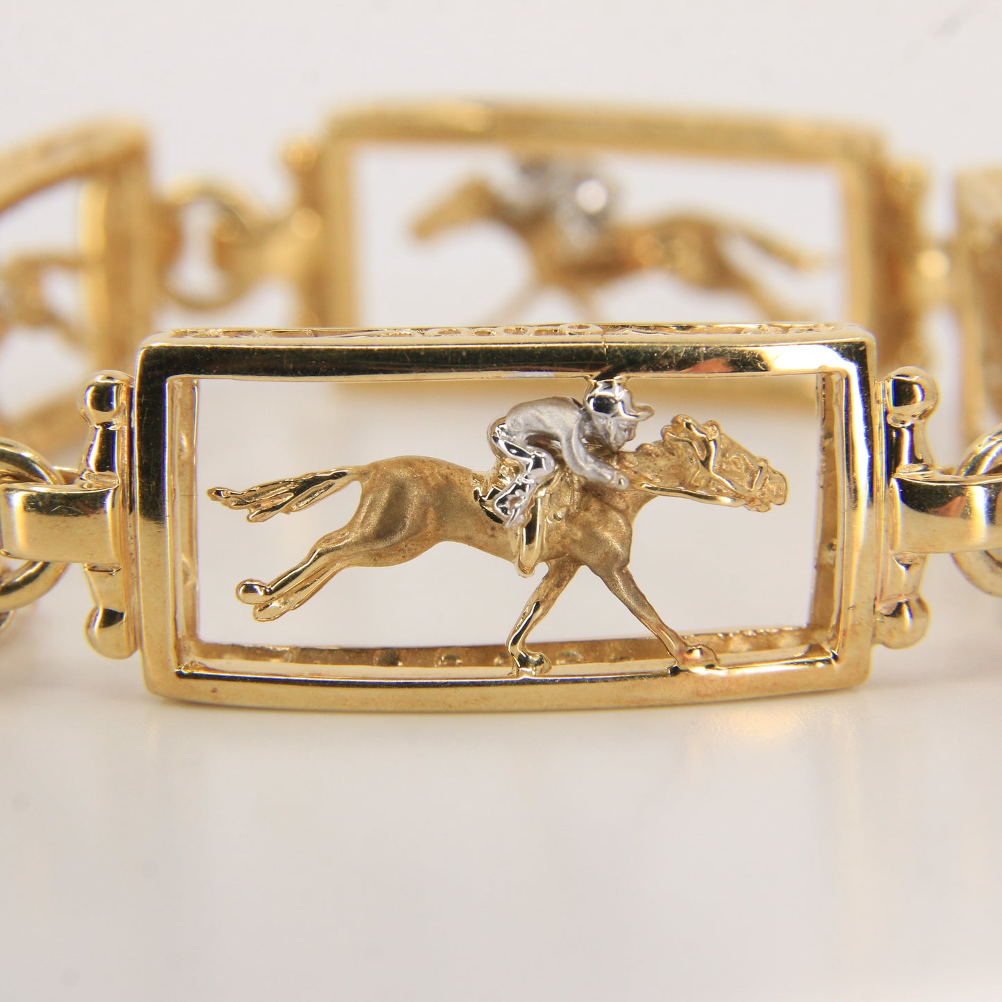 14K Gold Horse & Jockey Bracelet 7.75" Darren K Moore Paddock & Post