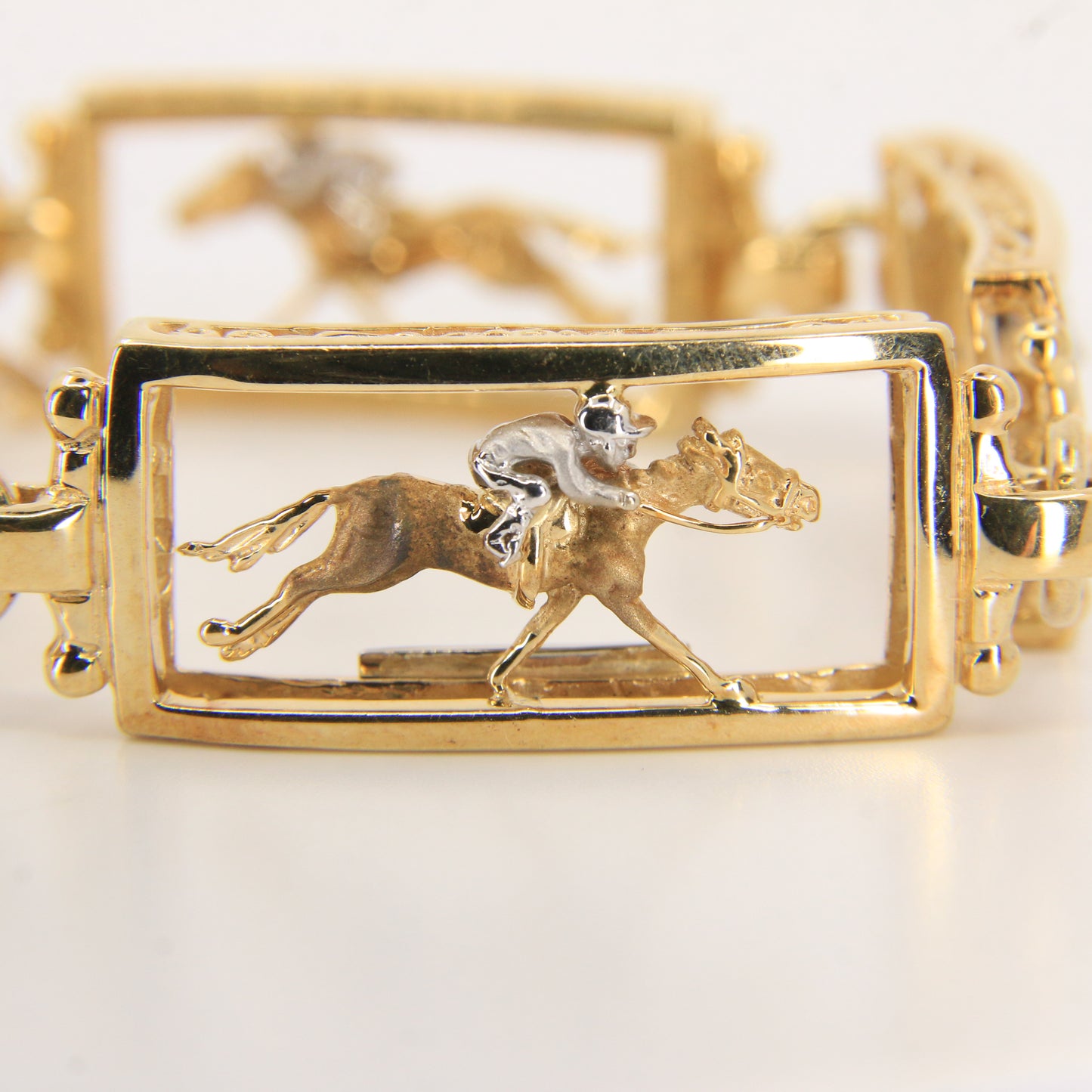 14K Gold Horse & Jockey Bracelet 7.75" Darren K Moore Paddock & Post