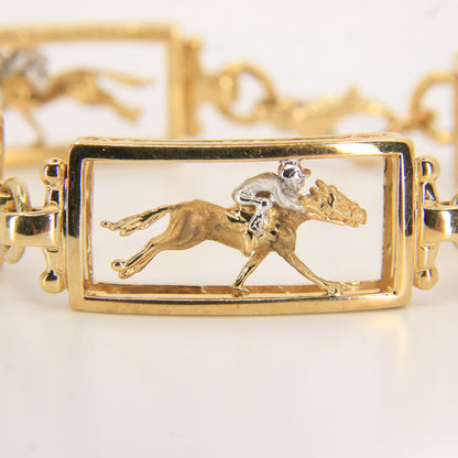 14K Gold Horse & Jockey Bracelet 7.75" Darren K Moore Paddock & Post