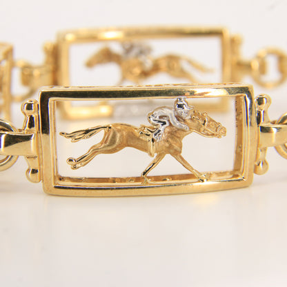 14K Gold Horse & Jockey Bracelet 7.75" Darren K Moore Paddock & Post
