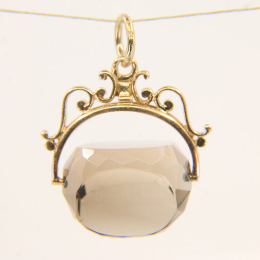 Vintage 9ct Hallmarked Yellow Gold Quartz Spinner Pendant Charm Ornate Setting