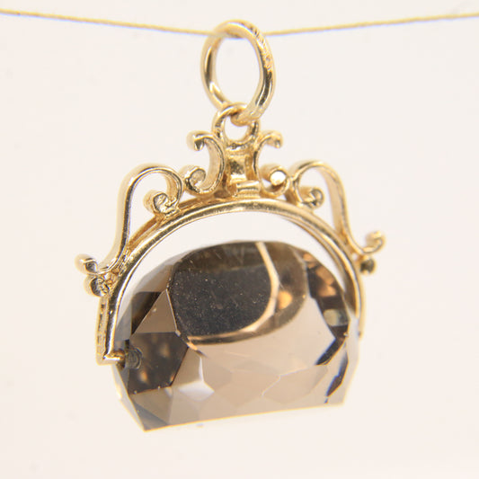 Vintage 9ct Hallmarked Yellow Gold Quartz Spinner Pendant Charm Ornate Setting