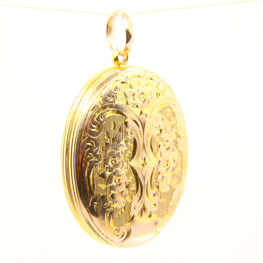 Antique Rolled Gold Pendant Locket Photo Charm Opening Detailed Yellow Gold B+F