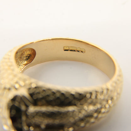 Vintage 9ct Yellow Gold Coiled Snake Ring Red Gem Eyes UK Size T 1/2 Boxed
