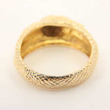 Vintage 9ct Yellow Gold Coiled Snake Ring Red Gem Eyes UK Size T 1/2 Boxed
