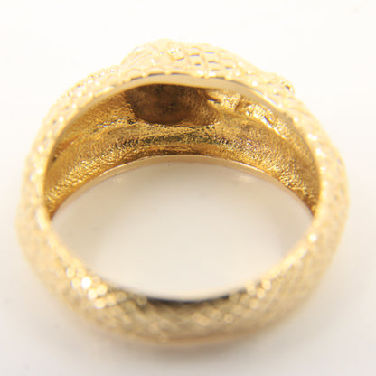 Vintage 9ct Yellow Gold Coiled Snake Ring Red Gem Eyes UK Size T 1/2 Boxed