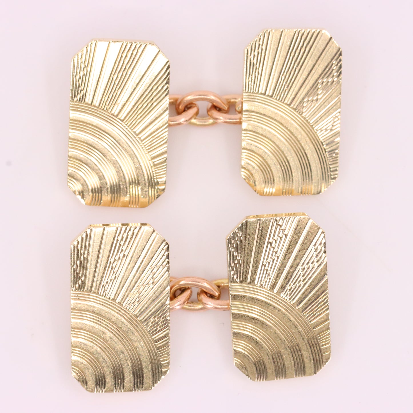 Vintage 9ct Hallmarked Yellow Gold Sunburst Engine Turned Cufflinks Boxed Gift
