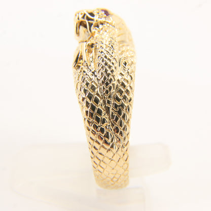 Vintage 9ct Yellow Gold Coiled Snake Ring Red Gem Eyes UK Size T 1/2 Boxed