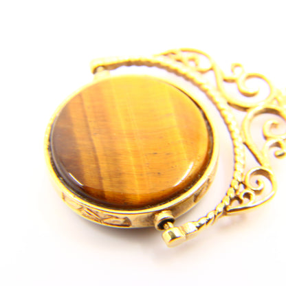 Vintage 9ct Tiger Eye Onyx Stone Spinner Fob Pendant Yellow Gold Hallmark Charm