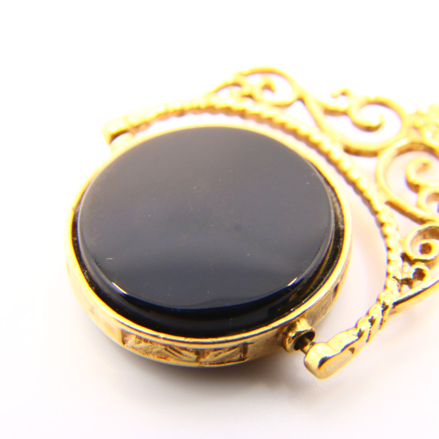 Vintage 9ct Tiger Eye Onyx Stone Spinner Fob Pendant Yellow Gold Hallmark Charm