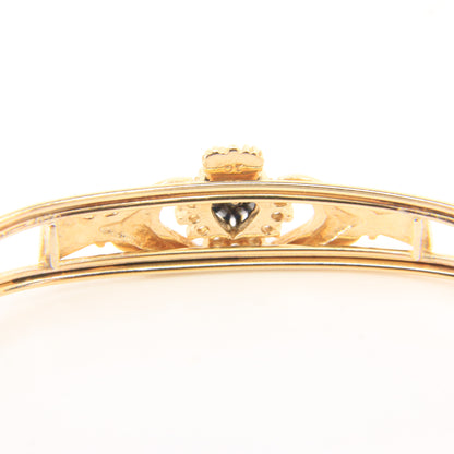 Vintage 9ct Hallmarked Gold Irish Claddagh Bangle Onyx CZ Bracelet Boxed Gift