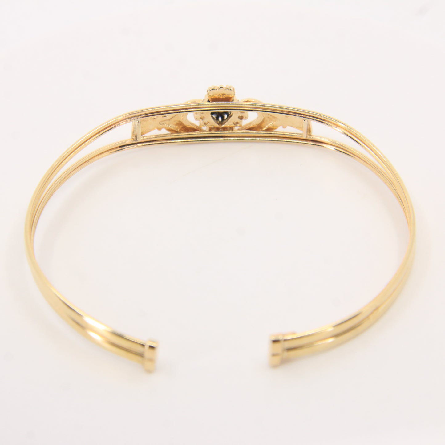 Vintage 9ct Hallmarked Gold Irish Claddagh Bangle Onyx CZ Bracelet Boxed Gift