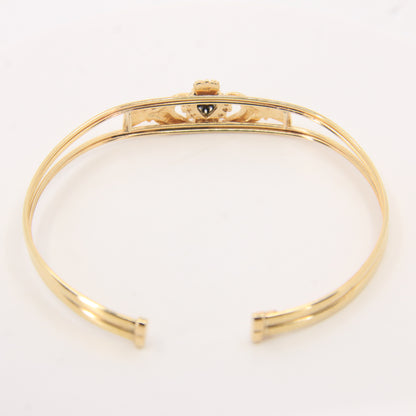 Vintage 9ct Hallmarked Gold Irish Claddagh Bangle Onyx CZ Bracelet Boxed Gift