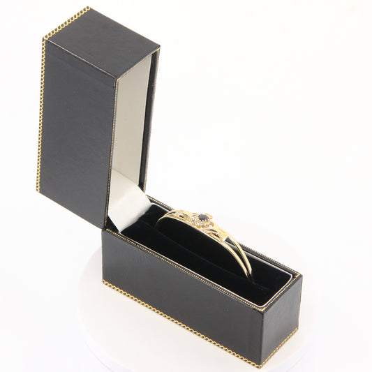 Vintage 9ct Hallmarked Gold Irish Claddagh Bangle Onyx CZ Bracelet Boxed Gift