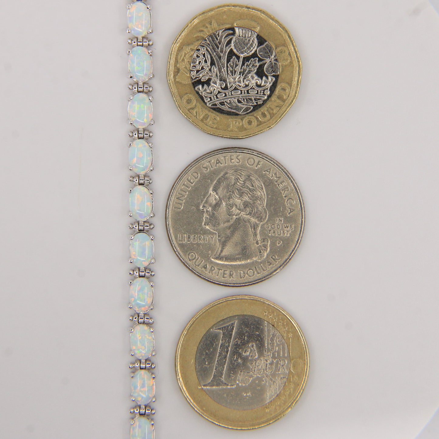 Vintage 14k White Gold Opal Bracelet 7.3 inch Oval Link Tennis Style Boxed