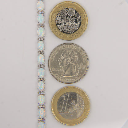 Vintage 14k White Gold Opal Bracelet 7.3 inch Oval Link Tennis Style Boxed