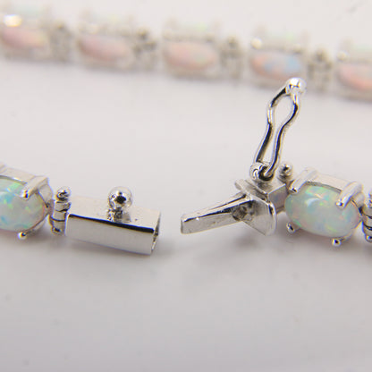 Vintage 14k White Gold Opal Bracelet 7.3 inch Oval Link Tennis Style Boxed