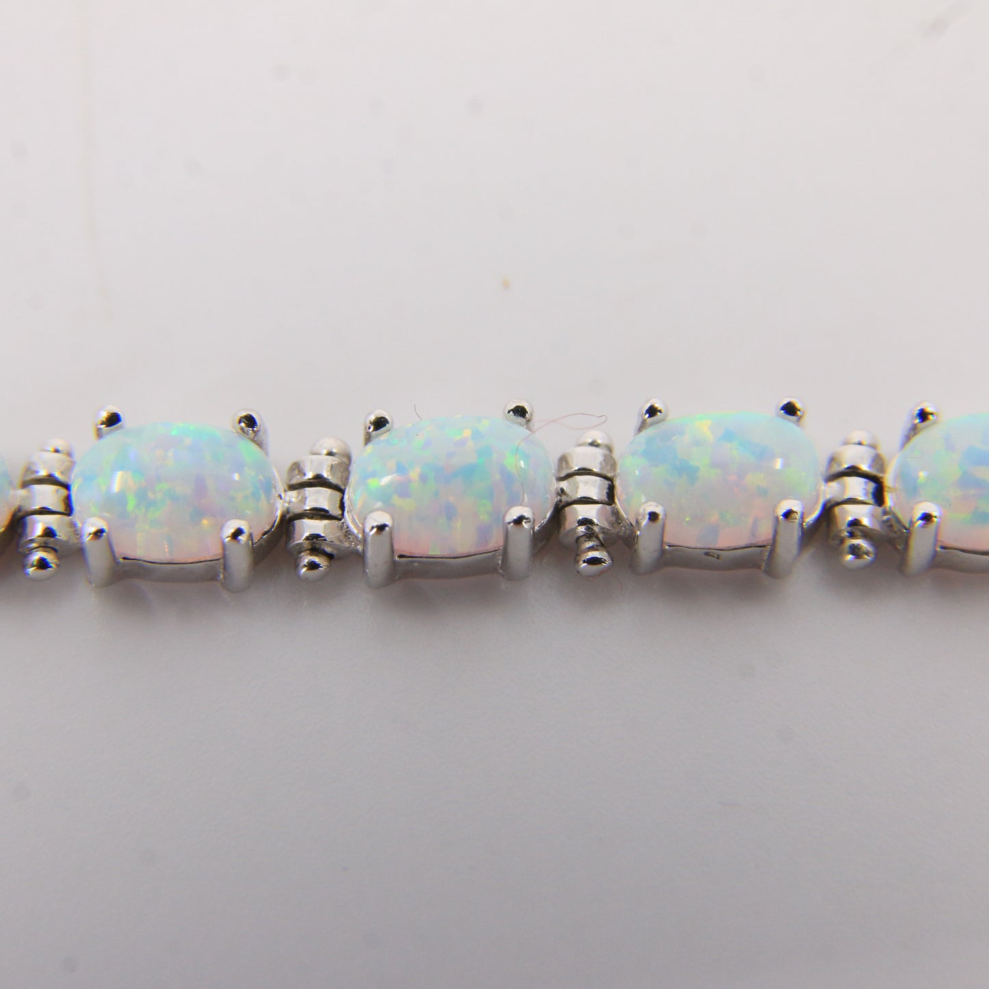 Vintage 14k White Gold Opal Bracelet 7.3 inch Oval Link Tennis Style Boxed