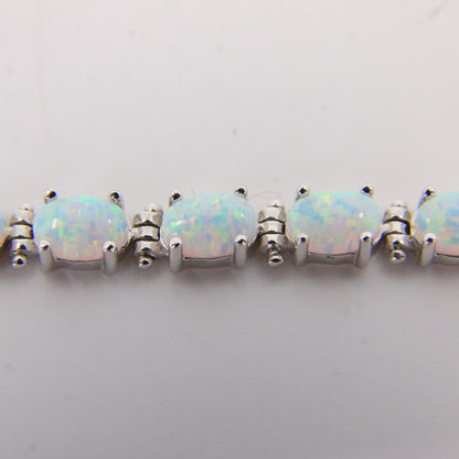 Vintage 14k White Gold Opal Bracelet 7.3 inch Oval Link Tennis Style Boxed