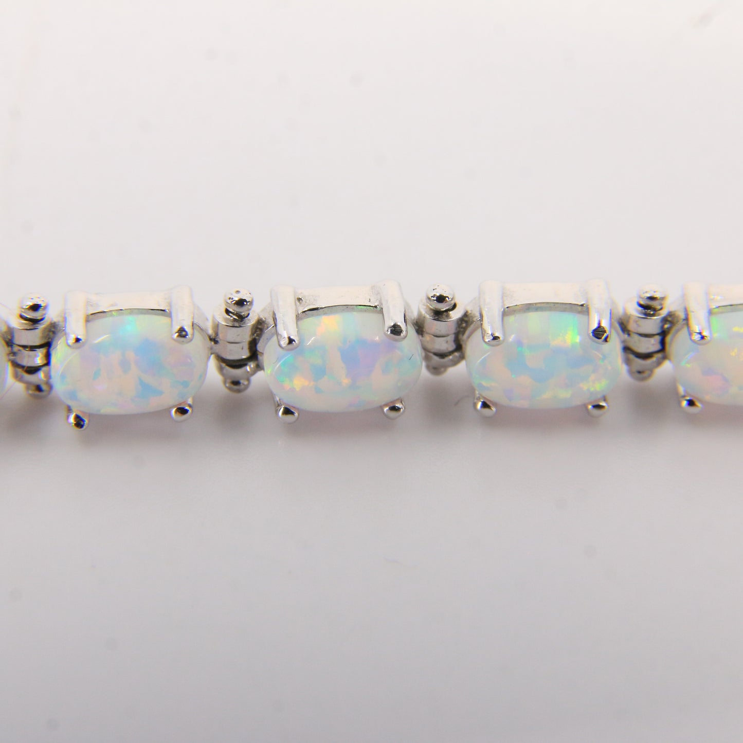 Vintage 14k White Gold Opal Bracelet 7.3 inch Oval Link Tennis Style Boxed