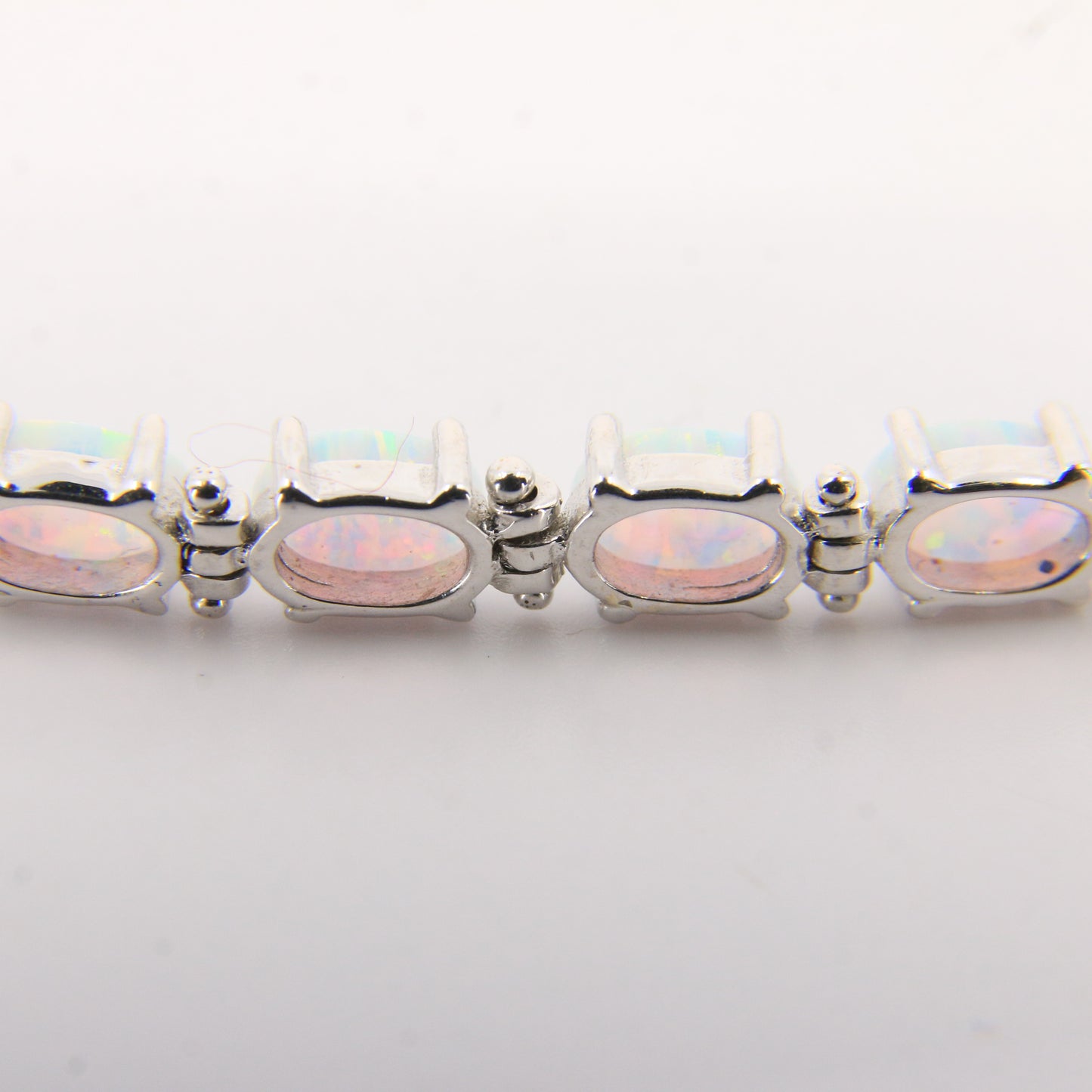Vintage 14k White Gold Opal Bracelet 7.3 inch Oval Link Tennis Style Boxed