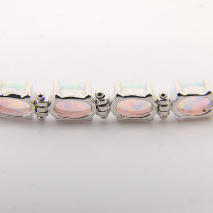 Vintage 14k White Gold Opal Bracelet 7.3 inch Oval Link Tennis Style Boxed