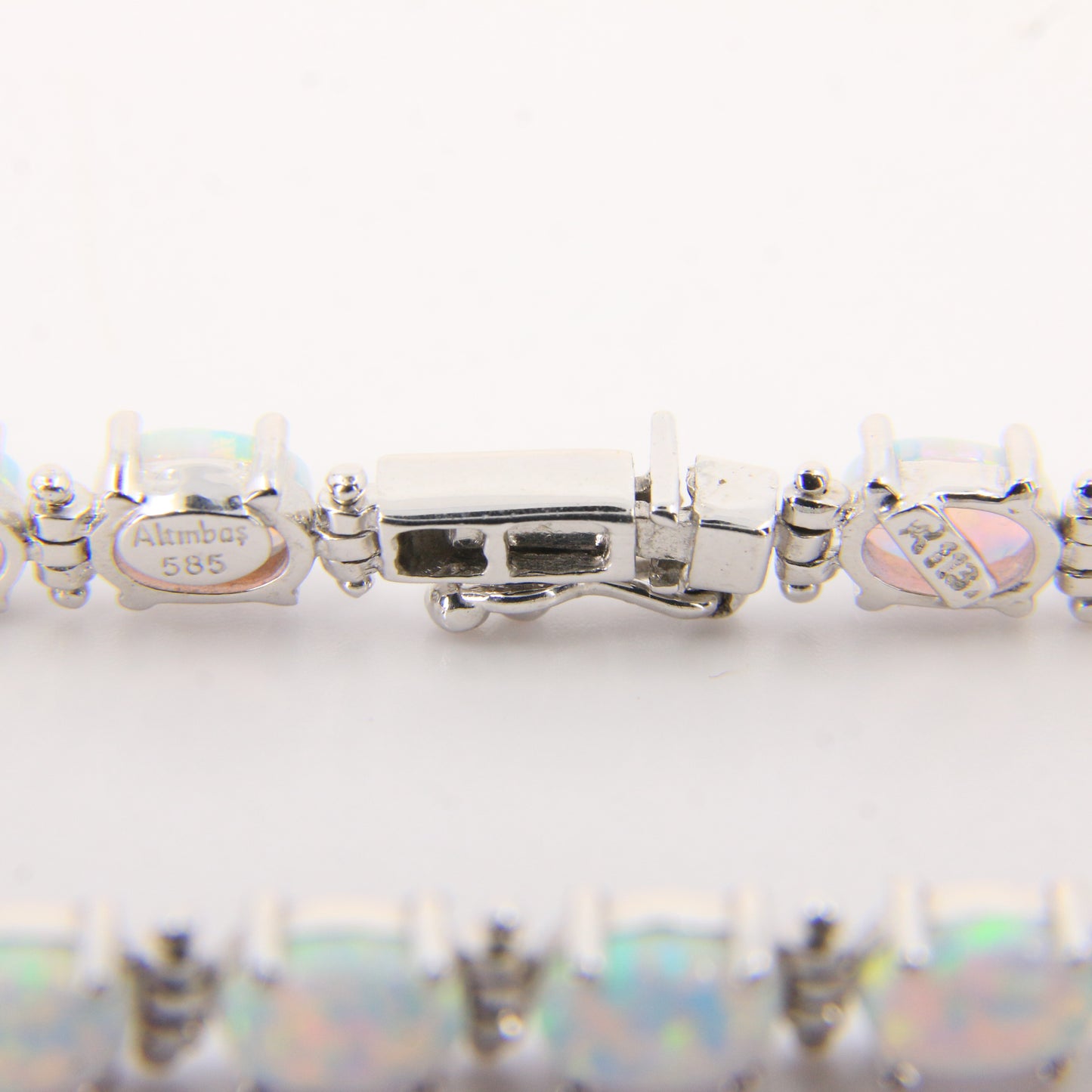 Vintage 14k White Gold Opal Bracelet 7.3 inch Oval Link Tennis Style Boxed