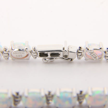 Vintage 14k White Gold Opal Bracelet 7.3 inch Oval Link Tennis Style Boxed