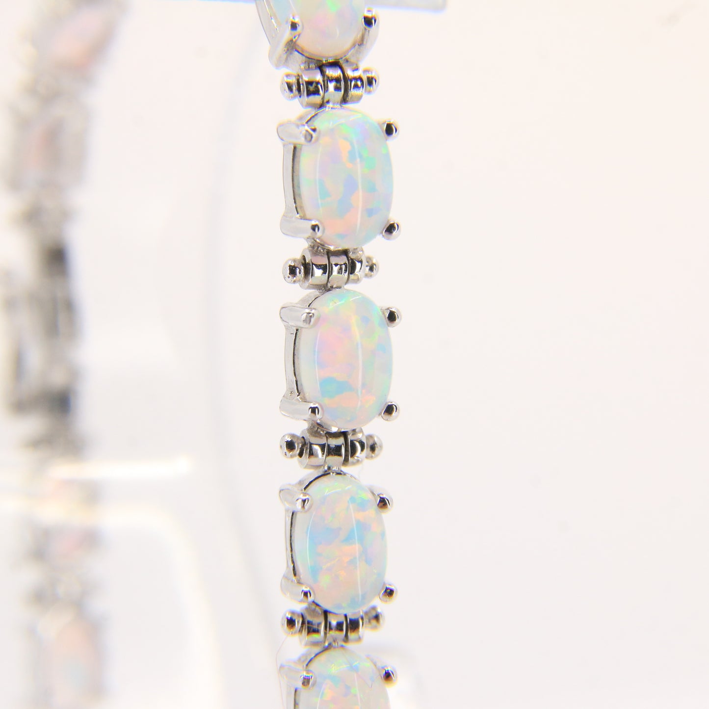 Vintage 14k White Gold Opal Bracelet 7.3 inch Oval Link Tennis Style Boxed