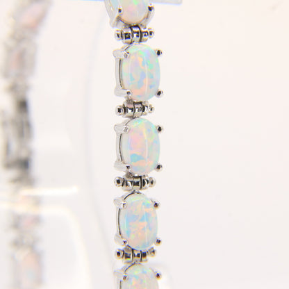 Vintage 14k White Gold Opal Bracelet 7.3 inch Oval Link Tennis Style Boxed