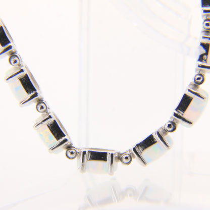 Vintage 14k White Gold Opal Bracelet 7.3 inch Oval Link Tennis Style Boxed