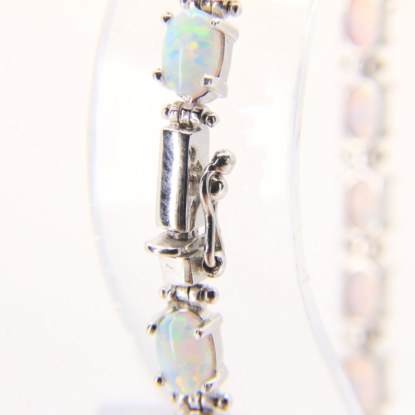 Vintage 14k White Gold Opal Bracelet 7.3 inch Oval Link Tennis Style Boxed