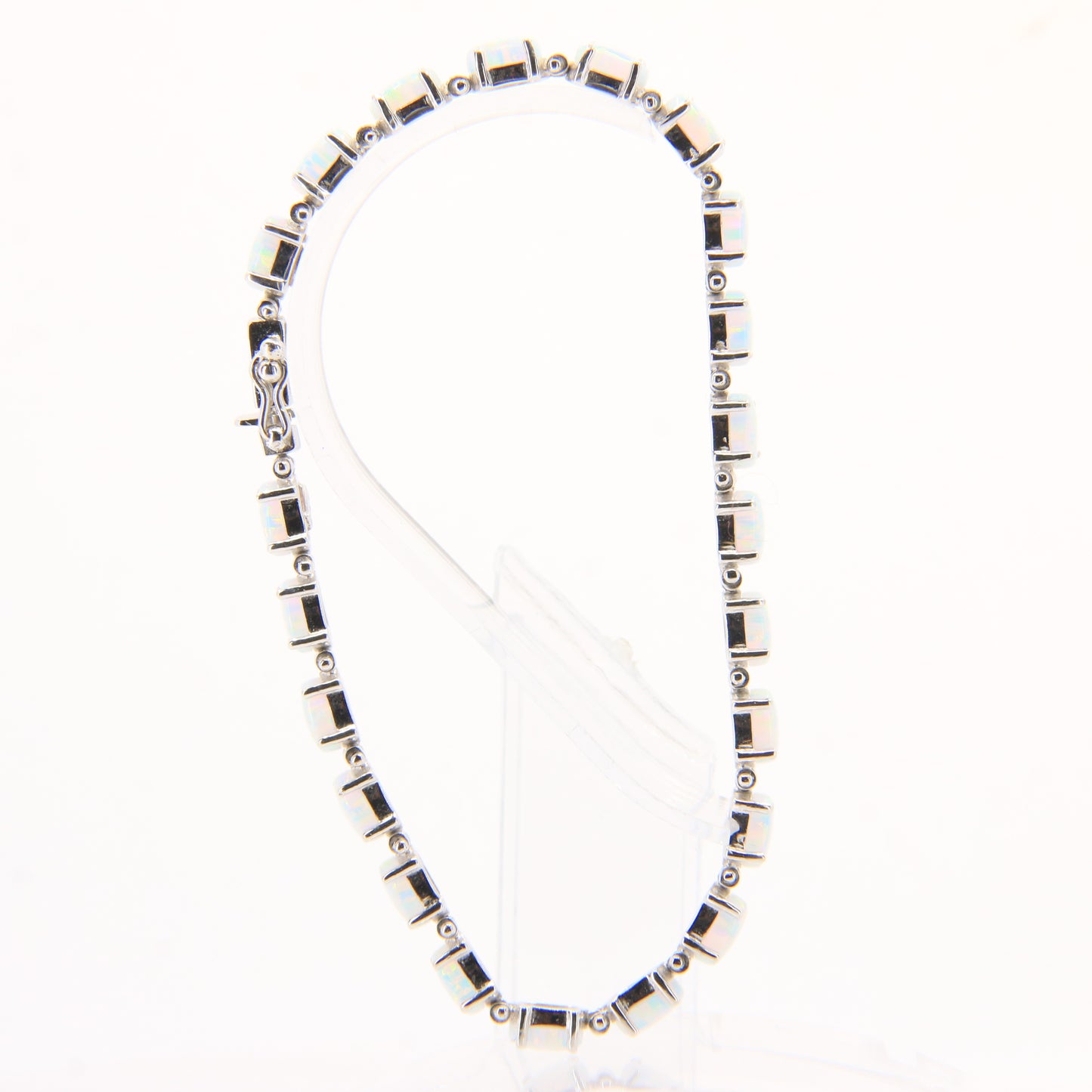 Vintage 14k White Gold Opal Bracelet 7.3 inch Oval Link Tennis Style Boxed