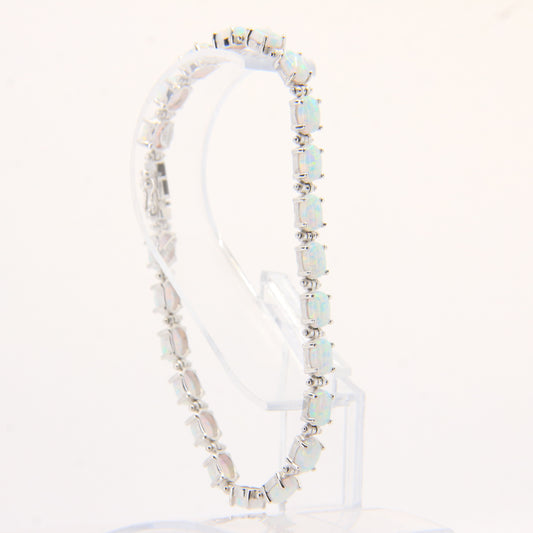 Vintage 14k White Gold Opal Bracelet 7.3 inch Oval Link Tennis Style Boxed