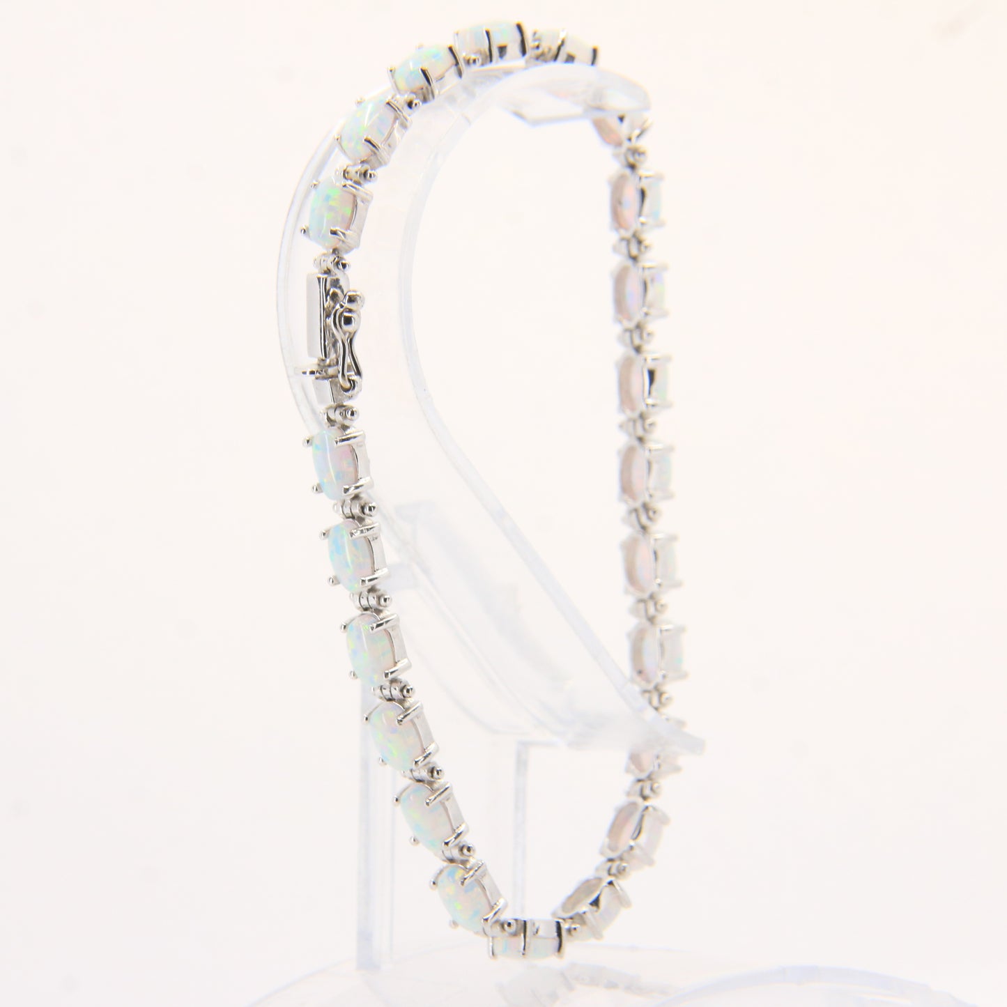 Vintage 14k White Gold Opal Bracelet 7.3 inch Oval Link Tennis Style Boxed