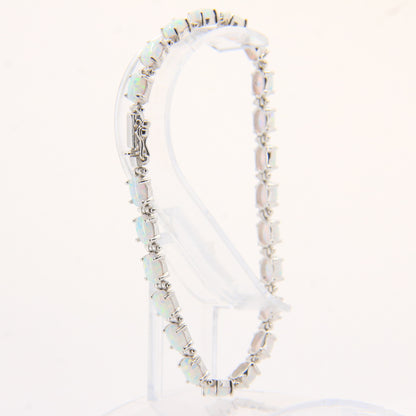 Vintage 14k White Gold Opal Bracelet 7.3 inch Oval Link Tennis Style Boxed