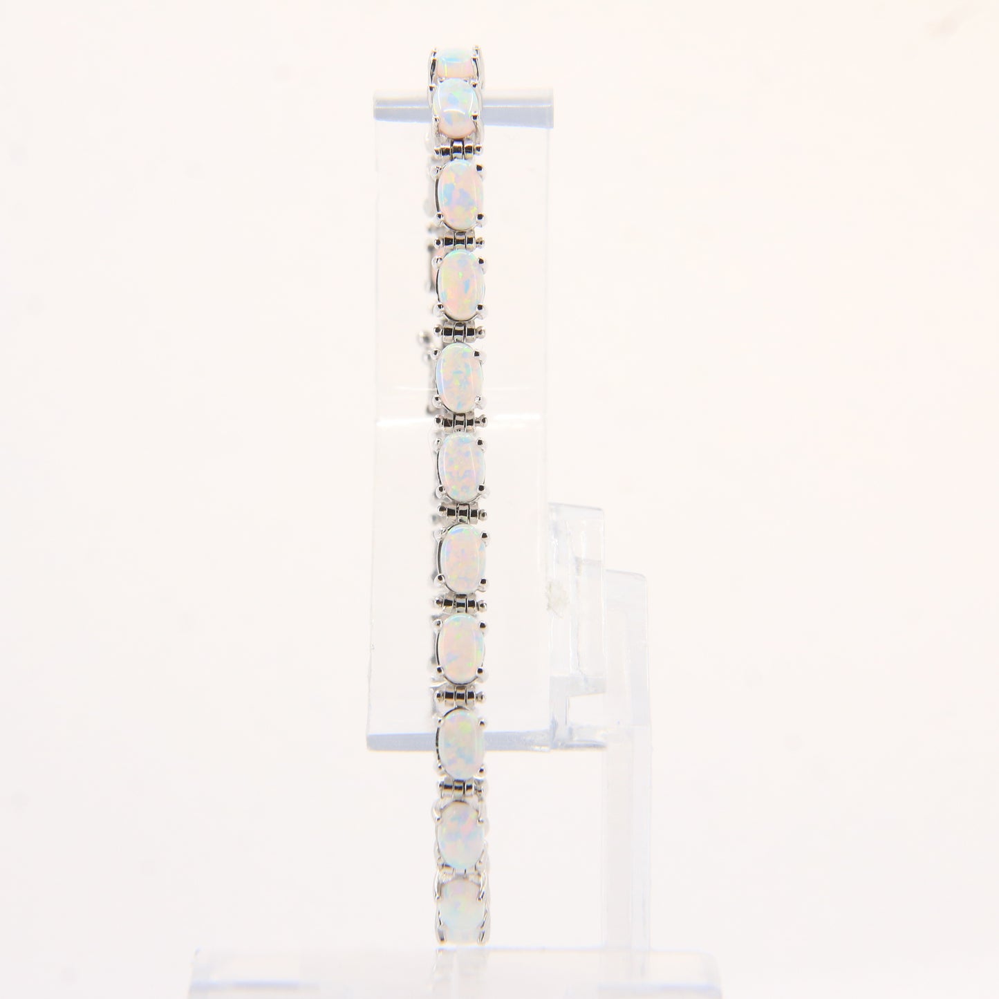 Vintage 14k White Gold Opal Bracelet 7.3 inch Oval Link Tennis Style Boxed