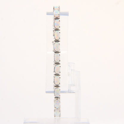 Vintage 14k White Gold Opal Bracelet 7.3 inch Oval Link Tennis Style Boxed