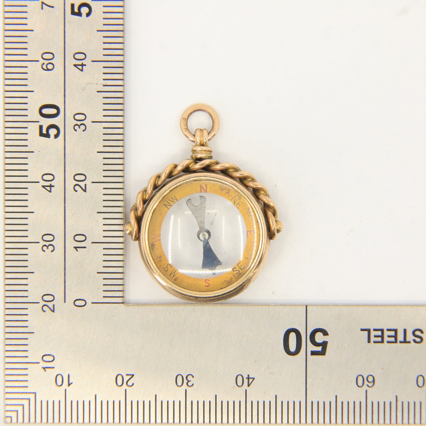 Antique 1905 9ct Hallmarked Gold Compass Double Sided Pendant Charm Travel Gift