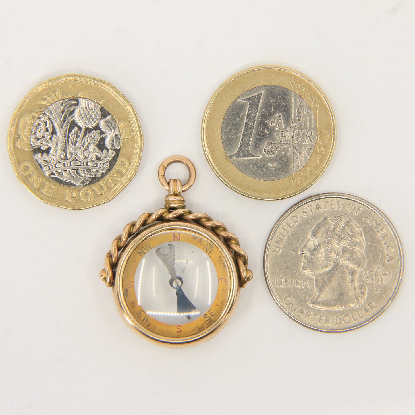 Antique 1905 9ct Hallmarked Gold Compass Double Sided Pendant Charm Travel Gift