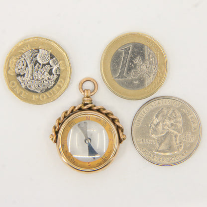 Antique 1905 9ct Hallmarked Gold Compass Double Sided Pendant Charm Travel Gift